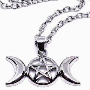 New Triple Moon Goddess Amulet Silver Necklace.